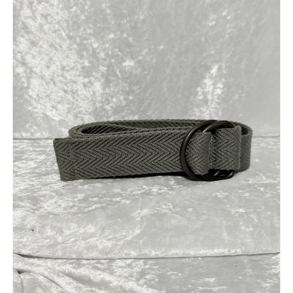 Mens Size 38 Charcoal Gray Herringbone‎ Woven Dark Double Ring Belt Custom Fit